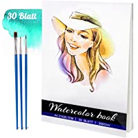 papel de dibujo-30 hojas Bloc papel de dibujo 300gsm A4 Papel para acuarela-Libre de ácido Prensado en frío Acuarela de…